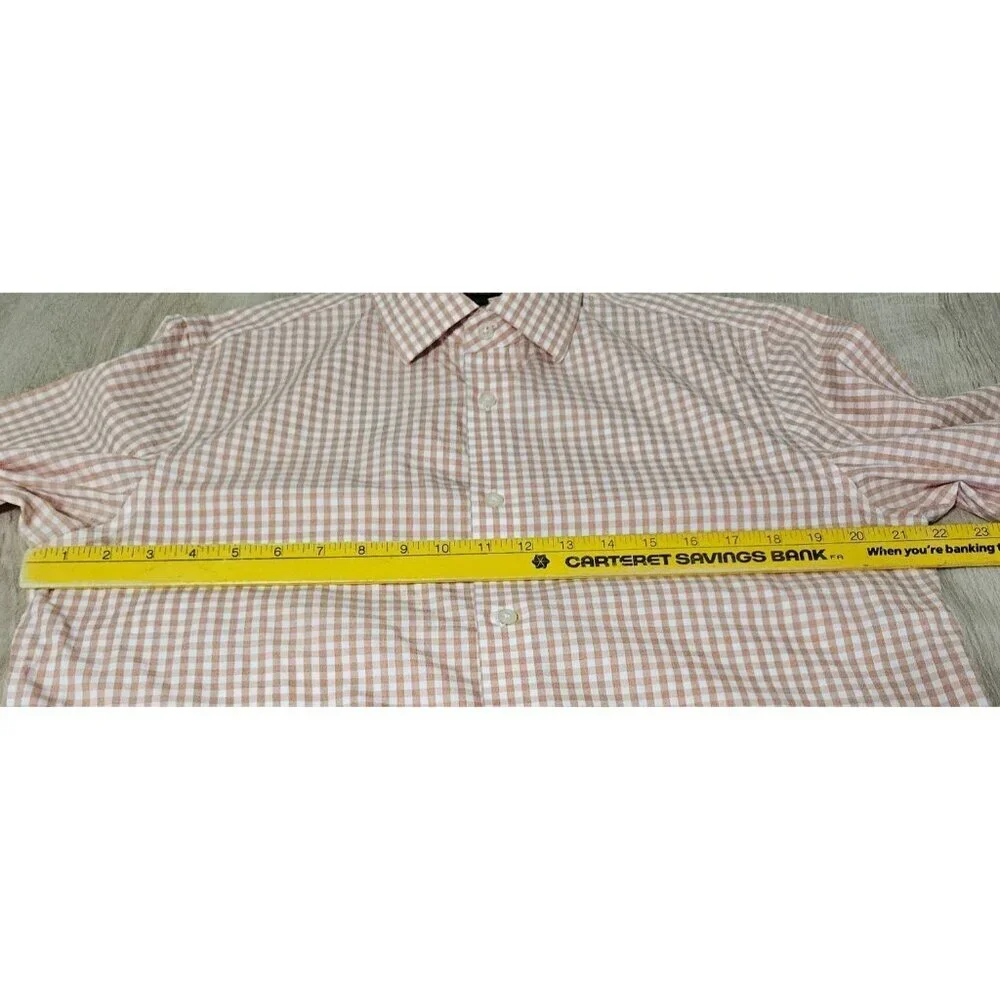 Mens Size M Banana Republic Non Iron Peach Checkered Button Up Shirt Cotton